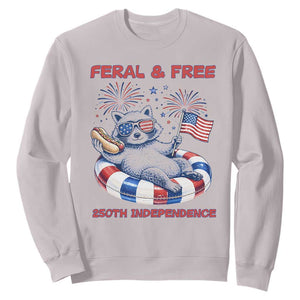 Feral and Free Funny Raccoon 4th of July Sweatshirt 250 Years Of Freedom TS14 Ice Gray Print Your Wear