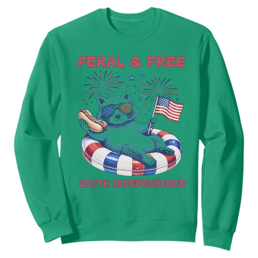 Feral and Free Funny Raccoon 4th of July Sweatshirt 250 Years Of Freedom TS14 Irish Green Print Your Wear