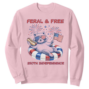 Feral and Free Funny Raccoon 4th of July Sweatshirt 250 Years Of Freedom TS14 Light Pink Print Your Wear