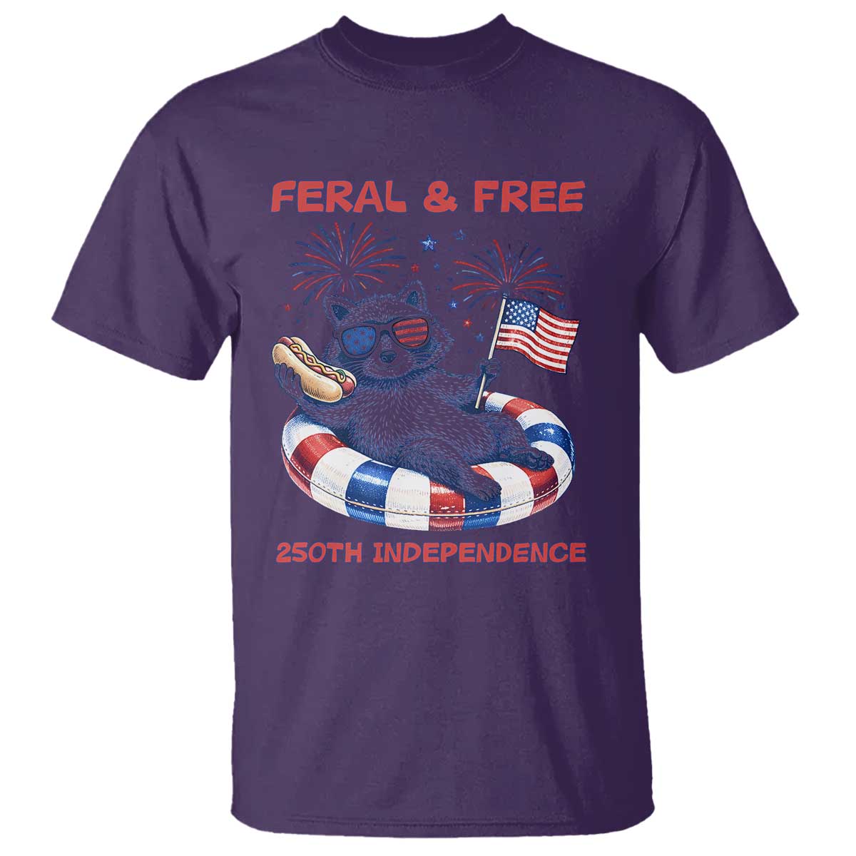 Feral and Free Funny Raccoon 4th of July T Shirt 250 Years Of Freedom TS14 Purple Print Your Wear