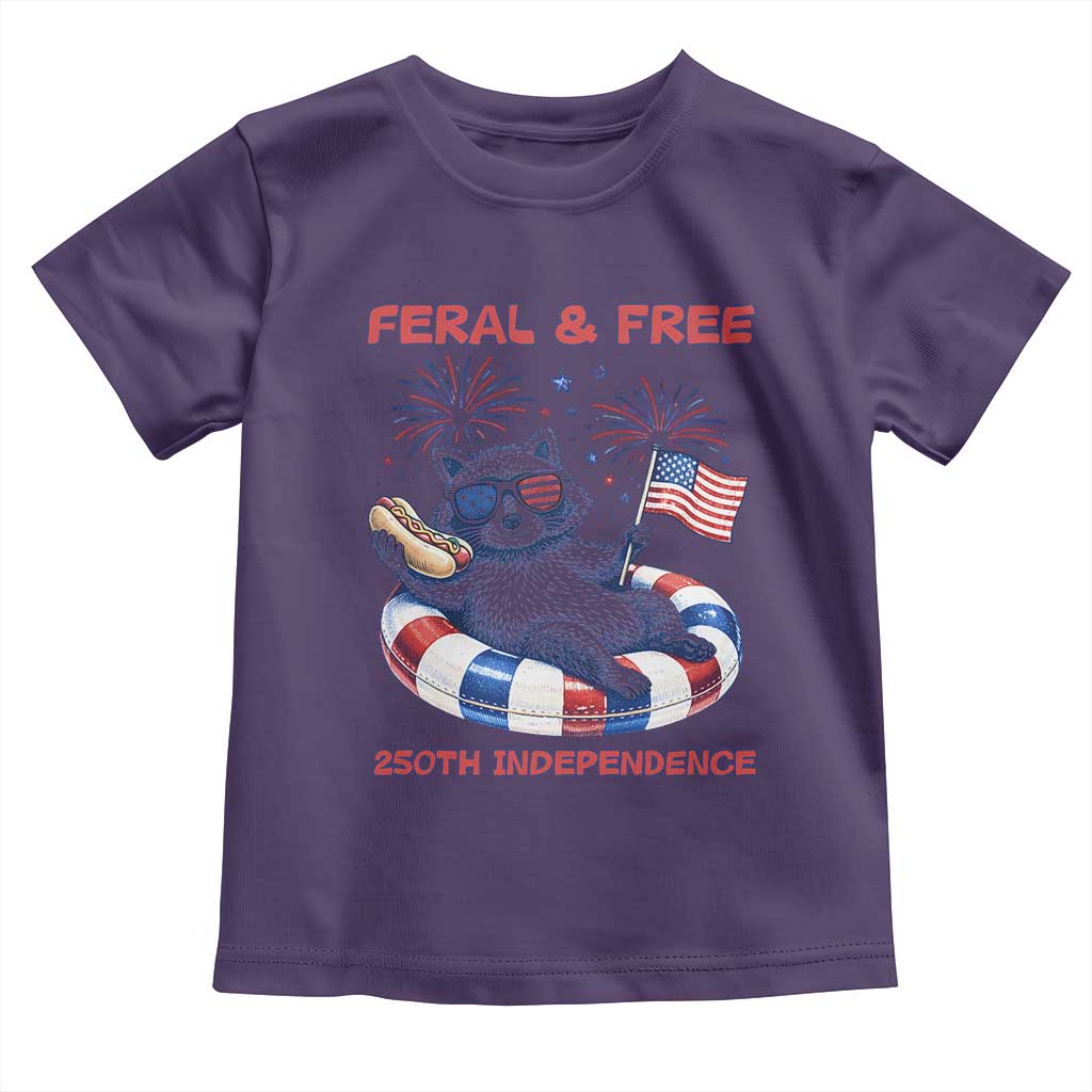 Feral and Free Funny Raccoon 4th of July Toddler T Shirt 250 Years Of Freedom TS14 Purple Print Your Wear