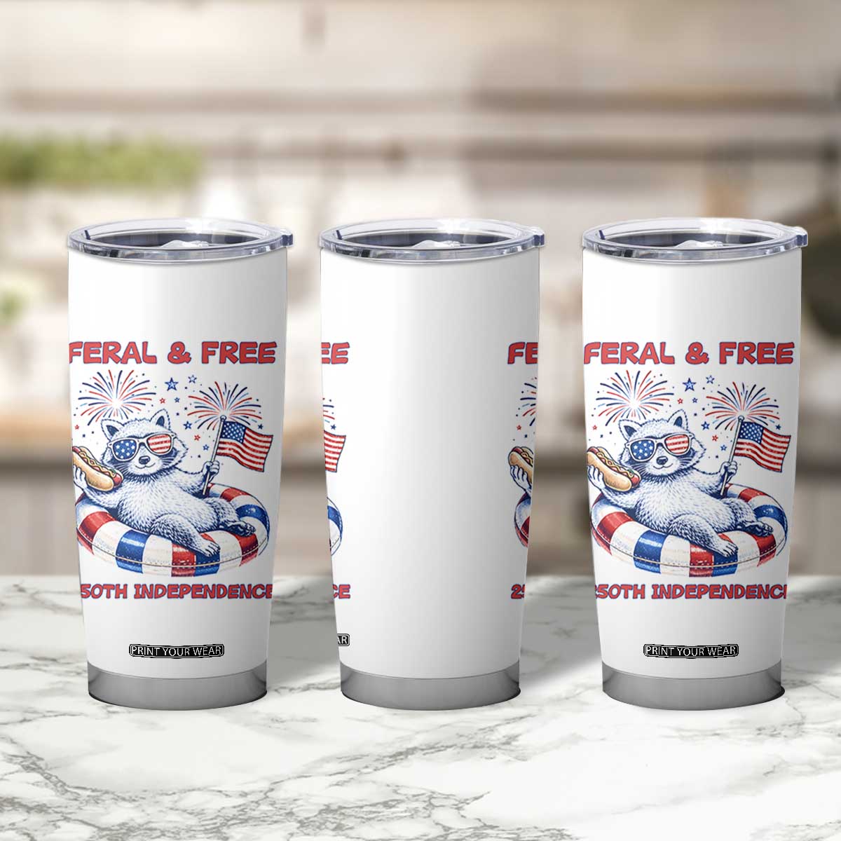 Feral and Free Funny Raccoon 4th of July Tumbler Cup 250 Years Of Freedom TS14 Print Your Wear