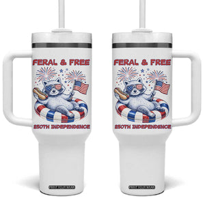 Feral and Free Funny Raccoon 4th of July Tumbler With Handle 250 Years Of Freedom TS14 One Size: 40 oz White Print Your Wear