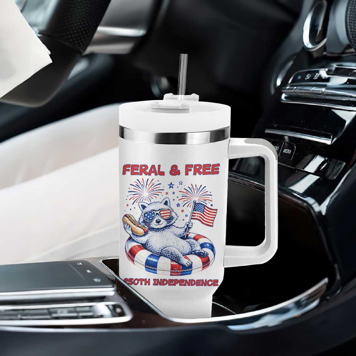 Feral and Free Funny Raccoon 4th of July Tumbler With Handle 250 Years Of Freedom TS14 Print Your Wear