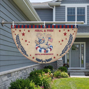 Feral and Free Funny Raccoon 4th of July Patriotic Fan Flag 250 Years Of Freedom