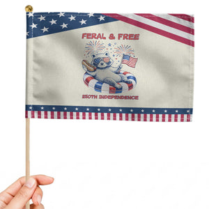 Feral and Free Funny Raccoon 4th of July Patriotic Handheld Flag 250 Years Of Freedom TS14 Modern 8.2" × 5.5" Beige Blue Print Your Wear