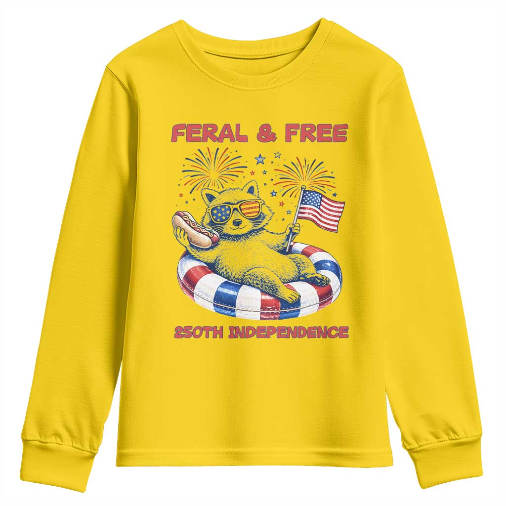 Feral and Free Funny Raccoon 4th of July Youth Sweatshirt 250 Years Of Freedom TS14 Daisy Print Your Wear