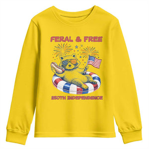 Feral and Free Funny Raccoon 4th of July Youth Sweatshirt 250 Years Of Freedom TS14 Daisy Print Your Wear
