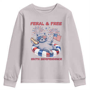 Feral and Free Funny Raccoon 4th of July Youth Sweatshirt 250 Years Of Freedom TS14 Ice Gray Print Your Wear