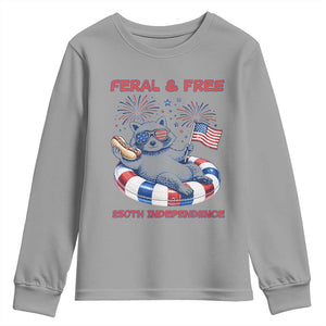 Feral and Free Funny Raccoon 4th of July Youth Sweatshirt 250 Years Of Freedom TS14 Sport Gray Print Your Wear