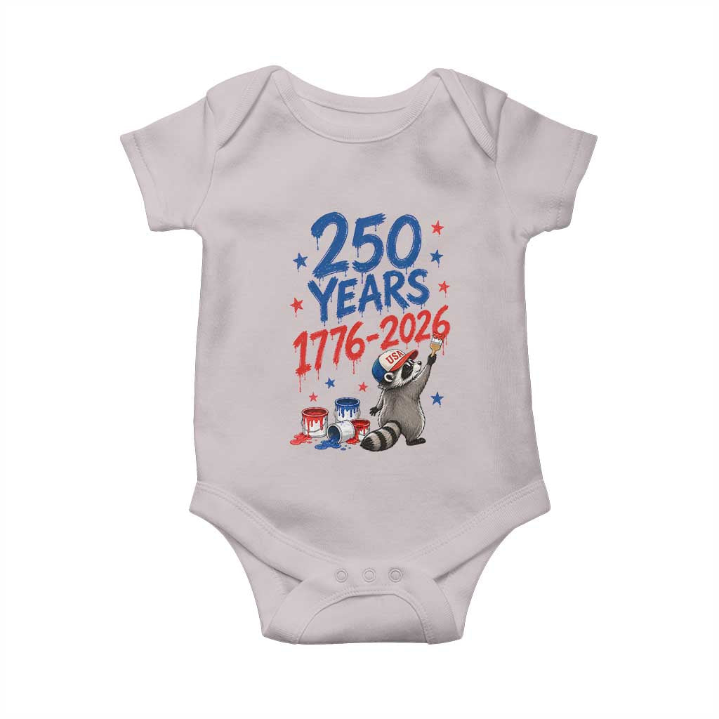 250th Anniversary USA Baby Onesie Patriotic Raccoon American Flag 4th of July TS14 Ice Gray Print Your Wear