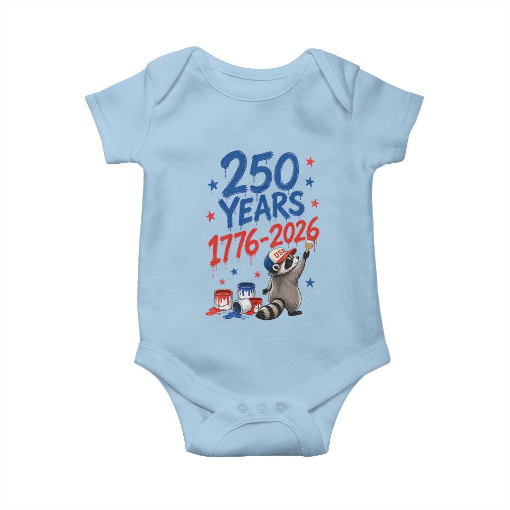 250th Anniversary USA Baby Onesie Patriotic Raccoon American Flag 4th of July TS14 Light Blue Print Your Wear