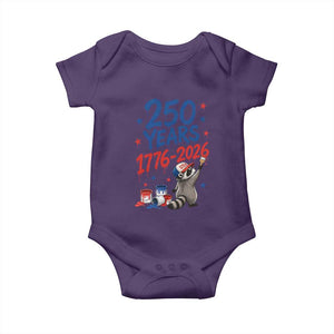 250th Anniversary USA Baby Onesie Patriotic Raccoon American Flag 4th of July TS14 Purple Print Your Wear