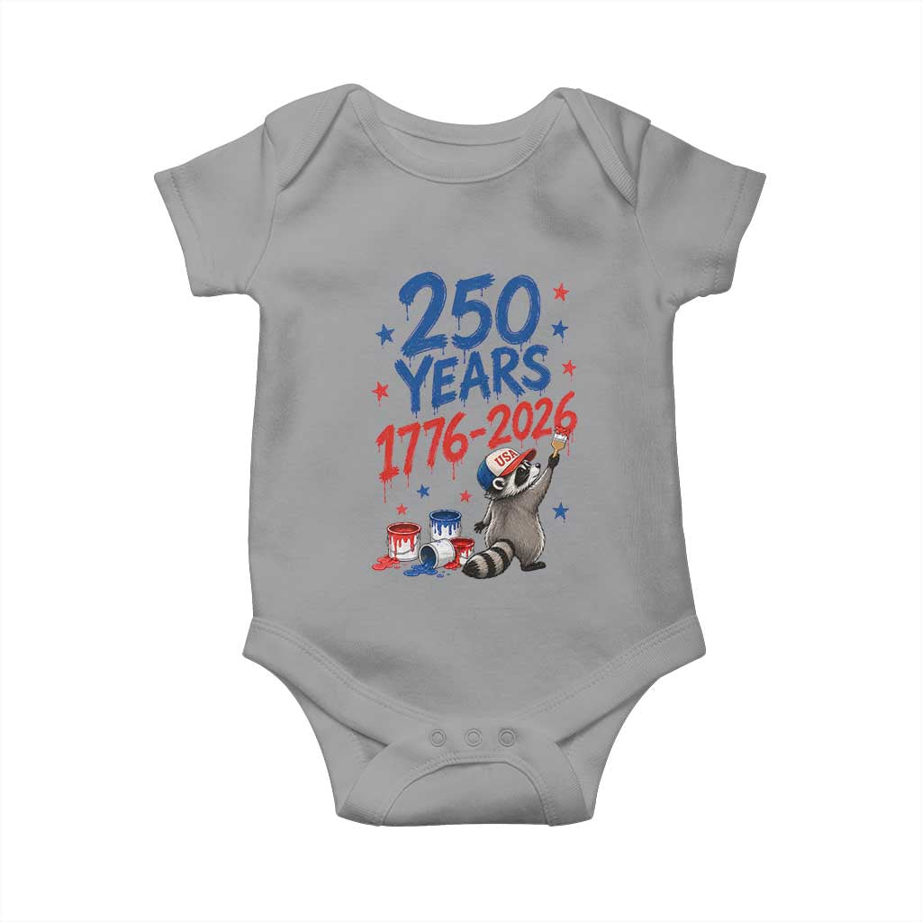 250th Anniversary USA Baby Onesie Patriotic Raccoon American Flag 4th of July TS14 Sport Gray Print Your Wear