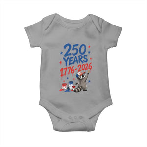 250th Anniversary USA Baby Onesie Patriotic Raccoon American Flag 4th of July TS14 Sport Gray Print Your Wear