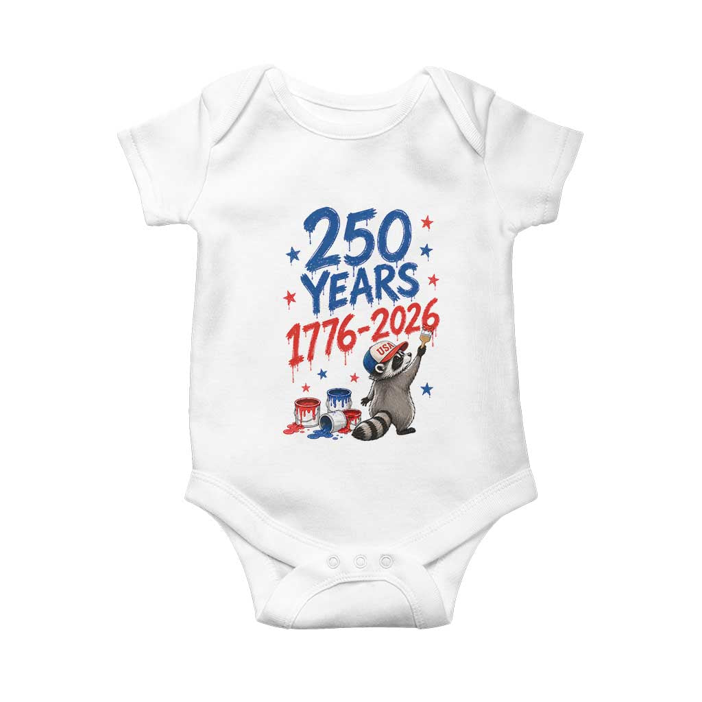 250th Anniversary USA Baby Onesie Patriotic Raccoon American Flag 4th of July TS14 White Print Your Wear