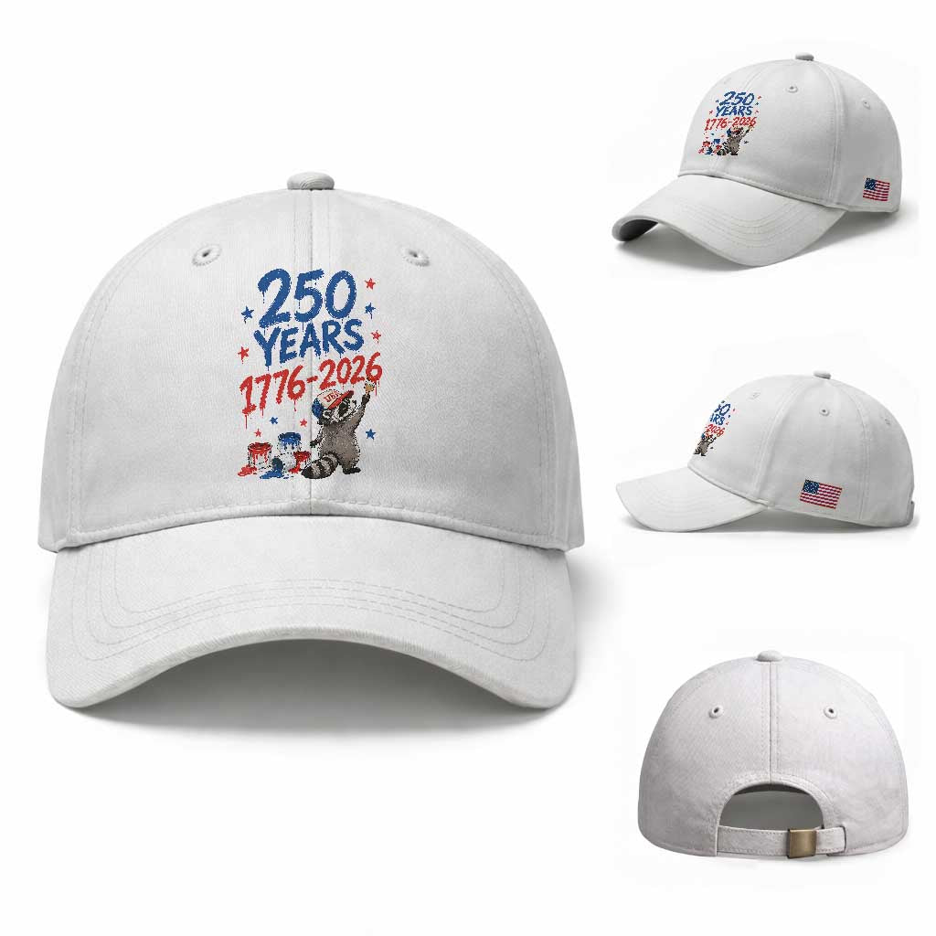 250th Anniversary USA Baseball Cap Patriotic Raccoon American Flag 4th of July TS14 Baseball Cap Universal Fit White Print Your Wear