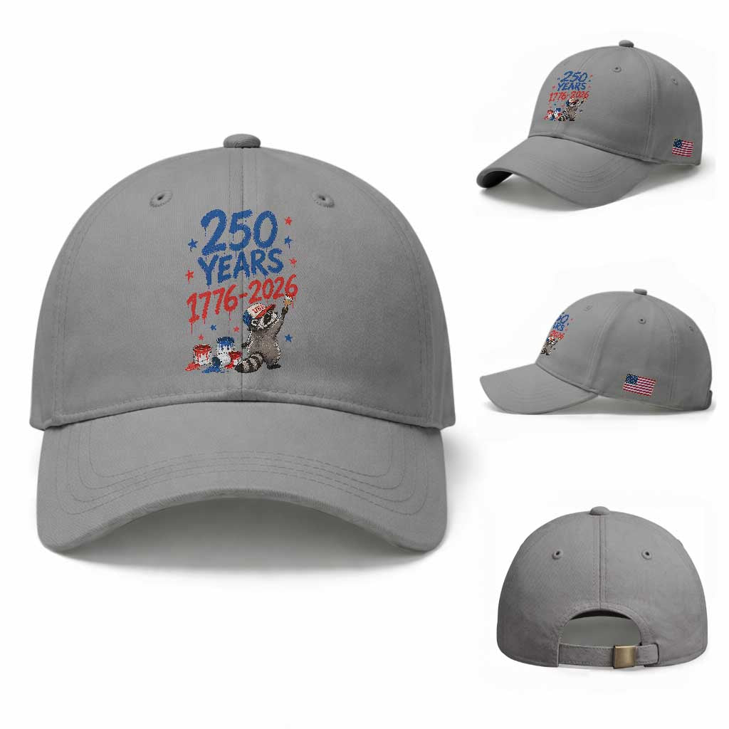 250th Anniversary USA Baseball Cap Patriotic Raccoon American Flag 4th of July TS14 Baseball Cap Universal Fit Sport Gray Print Your Wear