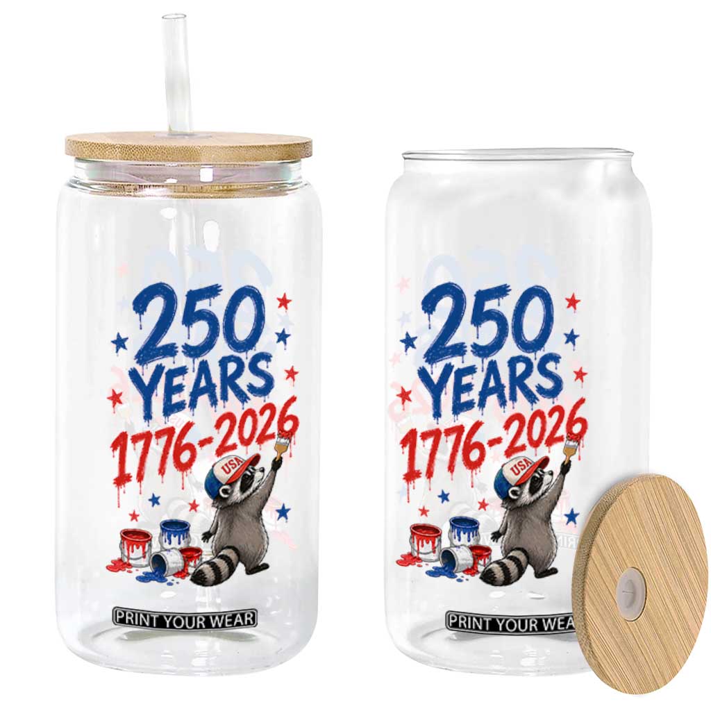 250th Anniversary USA Glass Can Patriotic Raccoon American Flag 4th of July TS14 Print Your Wear