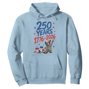 250th Anniversary USA Hoodie Patriotic Raccoon American Flag 4th of July TS14 Light Blue Print Your Wear