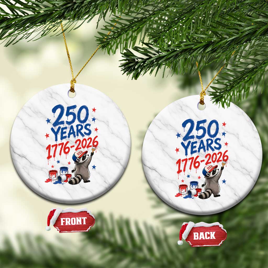 250th Anniversary USA Ceramic Ornament Patriotic Raccoon American Flag 4th of July TS14 1pc White Marble Print Your Wear