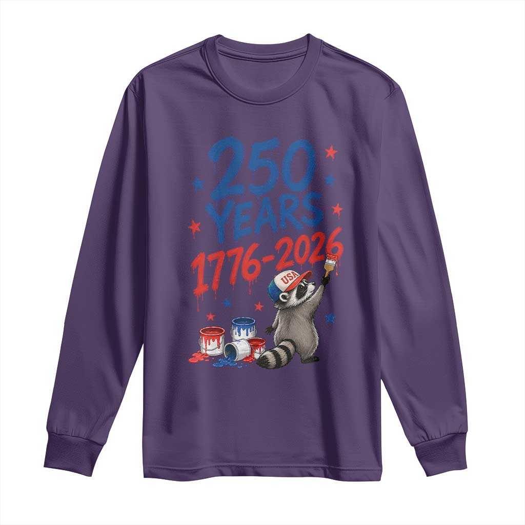 250th Anniversary USA Long Sleeve Shirt Patriotic Raccoon American Flag 4th of July TS14 Purple Print Your Wear