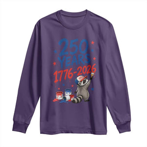 250th Anniversary USA Long Sleeve Shirt Patriotic Raccoon American Flag 4th of July TS14 Purple Print Your Wear