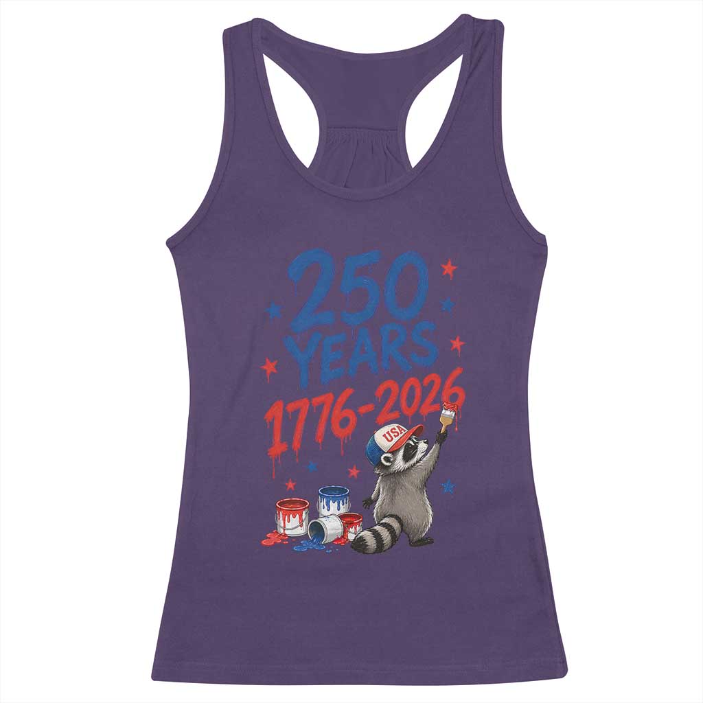 250th Anniversary USA Racerback Tank Top Patriotic Raccoon American Flag 4th of July TS14 Purple Print Your Wear