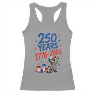250th Anniversary USA Racerback Tank Top Patriotic Raccoon American Flag 4th of July TS14 Sport Gray Print Your Wear