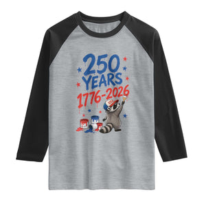 250th Anniversary USA Raglan Shirt Patriotic Raccoon American Flag 4th of July TS14 Heather Gray Black Print Your Wear