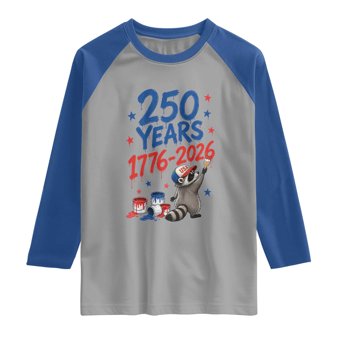 250th Anniversary USA Raglan Shirt Patriotic Raccoon American Flag 4th of July TS14 Sport Gray Royal Print Your Wear