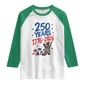 250th Anniversary USA Raglan Shirt Patriotic Raccoon American Flag 4th of July TS14 White Kelly Green Print Your Wear