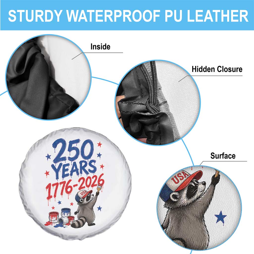 250th Anniversary USA Spare Tire Cover Patriotic Raccoon American Flag 4th of July TS14 Print Your Wear
