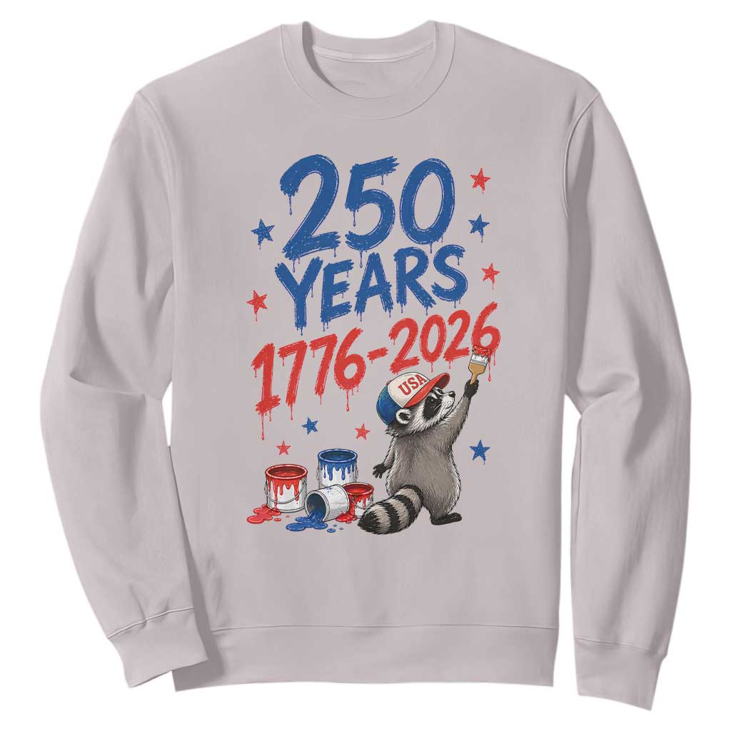 250th Anniversary USA Sweatshirt Patriotic Raccoon American Flag 4th of July TS14 Ice Gray Print Your Wear