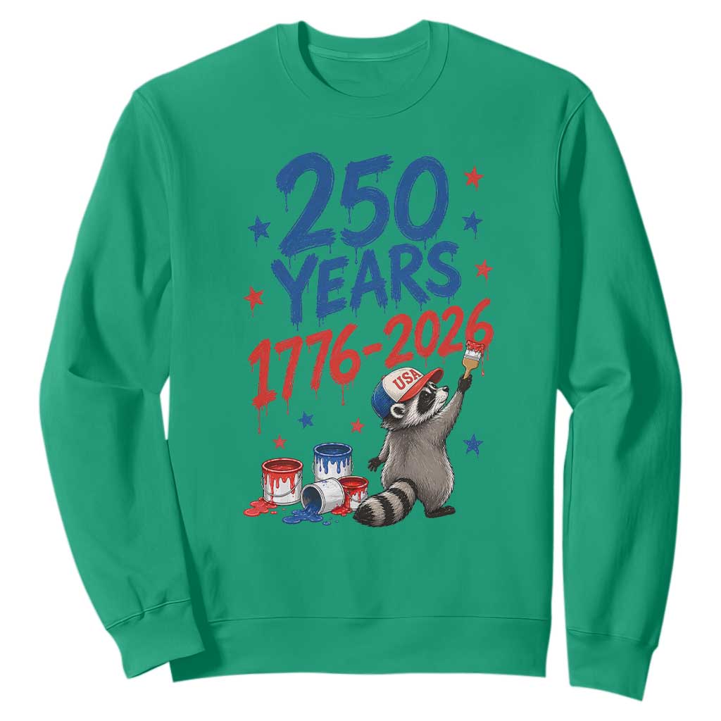 250th Anniversary USA Sweatshirt Patriotic Raccoon American Flag 4th of July TS14 Irish Green Print Your Wear