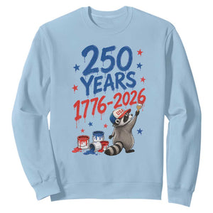 250th Anniversary USA Sweatshirt Patriotic Raccoon American Flag 4th of July TS14 Light Blue Print Your Wear