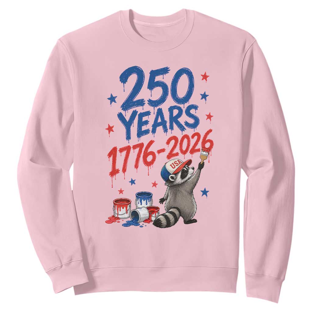 250th Anniversary USA Sweatshirt Patriotic Raccoon American Flag 4th of July TS14 Light Pink Print Your Wear
