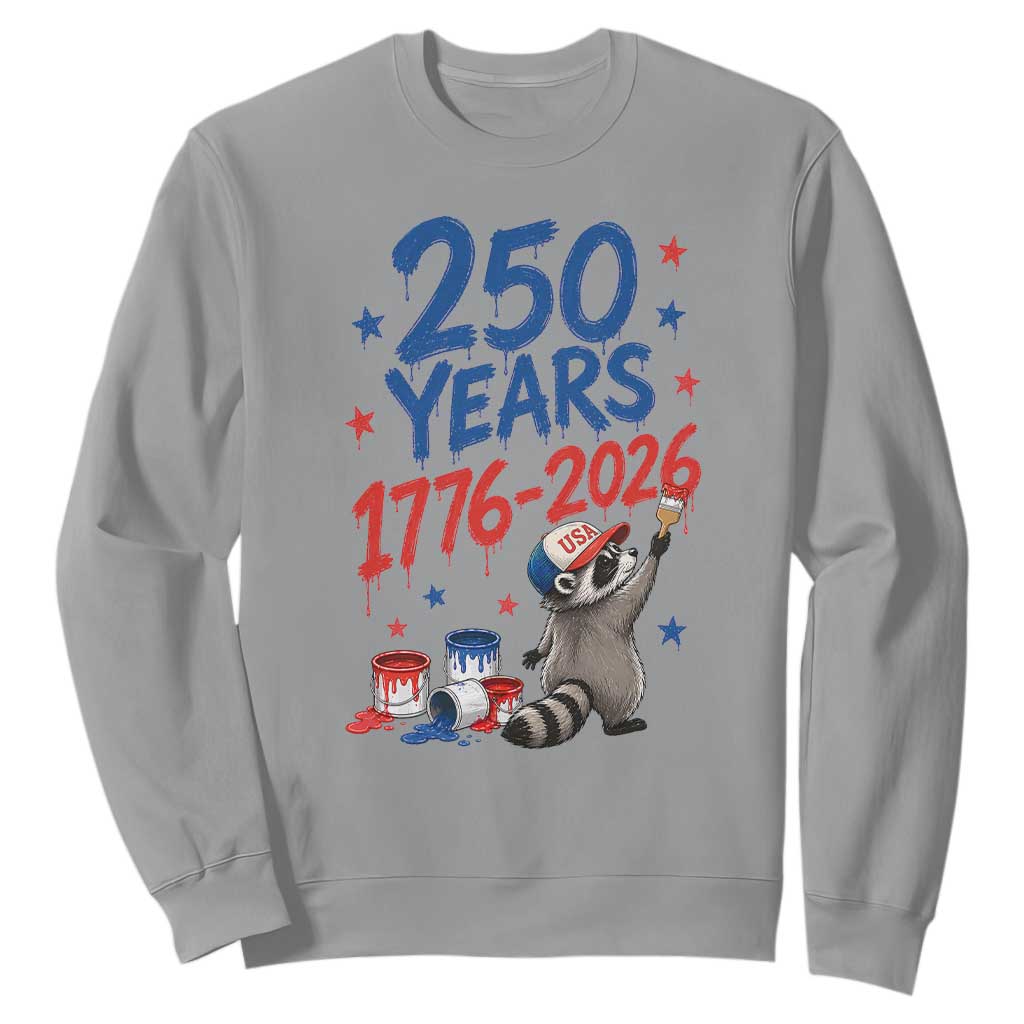 250th Anniversary USA Sweatshirt Patriotic Raccoon American Flag 4th of July TS14 Sport Gray Print Your Wear
