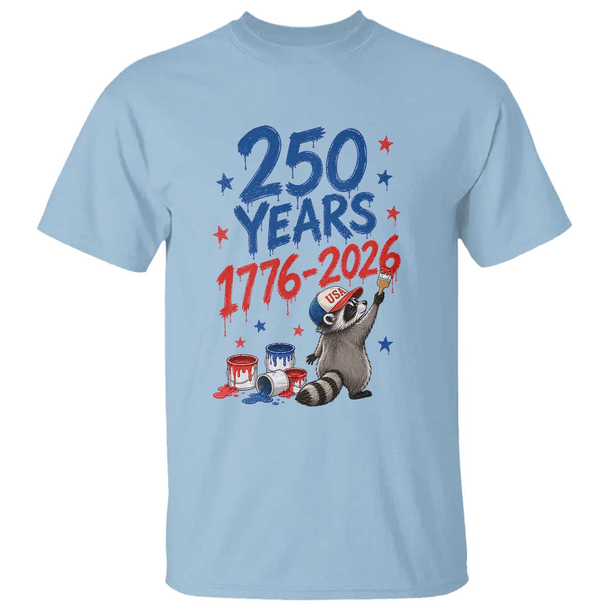 250th Anniversary USA T Shirt Patriotic Raccoon American Flag 4th of July TS14 Light Blue Print Your Wear