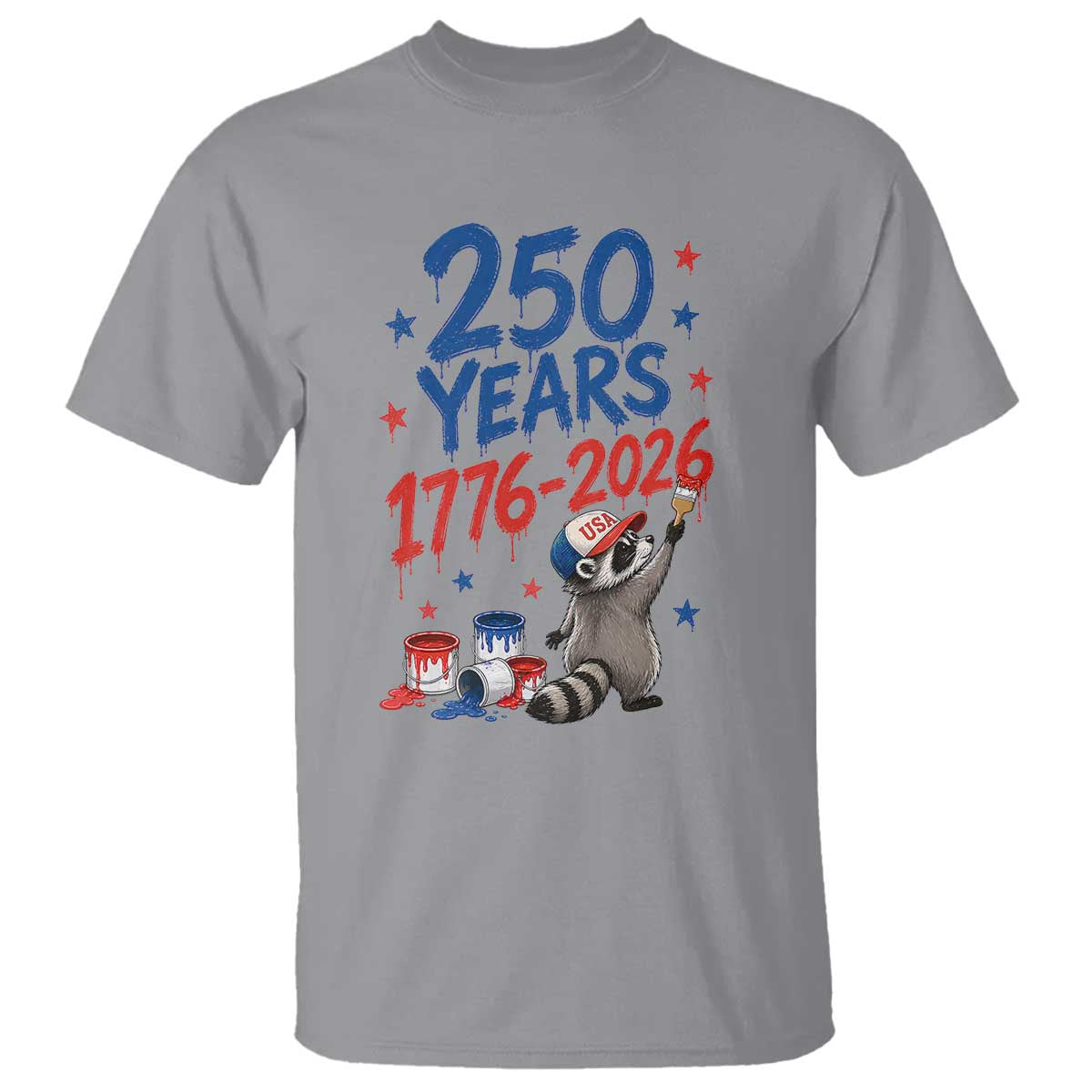 250th Anniversary USA T Shirt Patriotic Raccoon American Flag 4th of July TS14 Sport Gray Print Your Wear