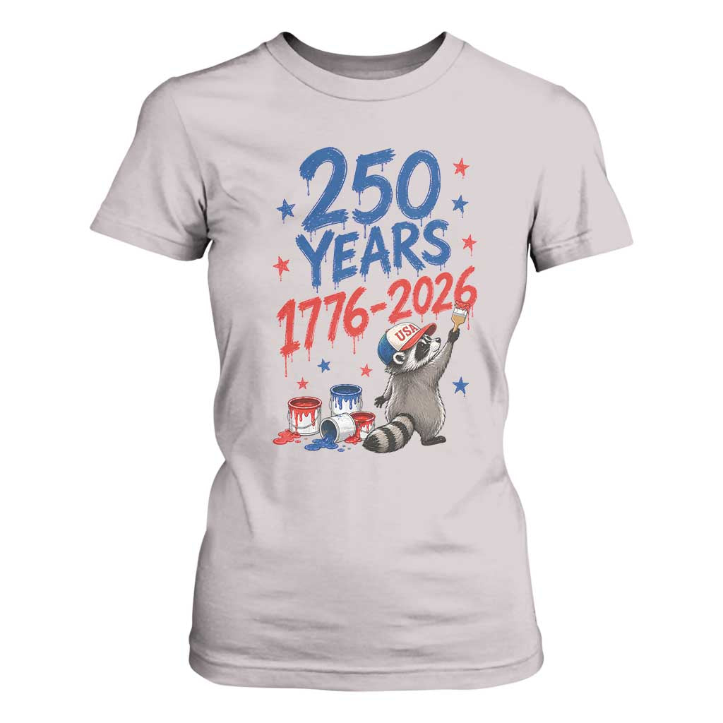 250th Anniversary USA T Shirt For Women Patriotic Raccoon American Flag 4th of July TS14 Ice Gray Print Your Wear