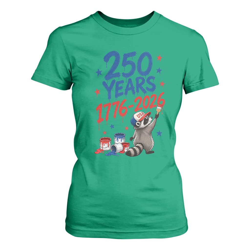 250th Anniversary USA T Shirt For Women Patriotic Raccoon American Flag 4th of July TS14 Irish Green Print Your Wear