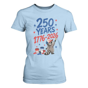 250th Anniversary USA T Shirt For Women Patriotic Raccoon American Flag 4th of July TS14 Light Blue Print Your Wear