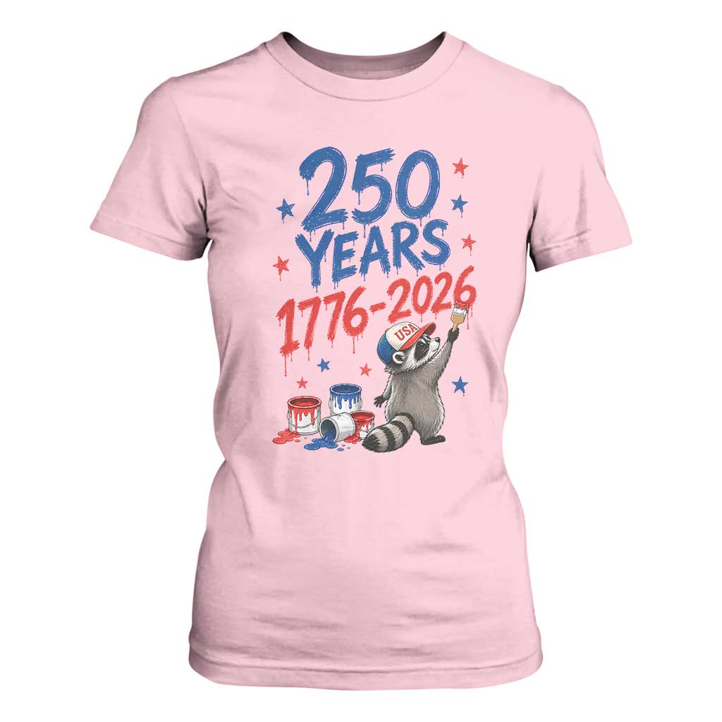 250th Anniversary USA T Shirt For Women Patriotic Raccoon American Flag 4th of July TS14 Light Pink Print Your Wear