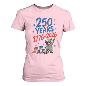 250th Anniversary USA T Shirt For Women Patriotic Raccoon American Flag 4th of July TS14 Light Pink Print Your Wear