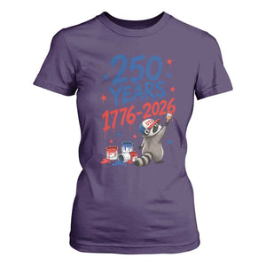 250th Anniversary USA T Shirt For Women Patriotic Raccoon American Flag 4th of July TS14 Purple Print Your Wear