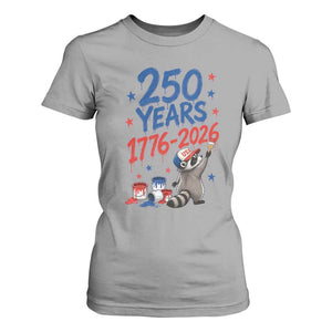 250th Anniversary USA T Shirt For Women Patriotic Raccoon American Flag 4th of July TS14 Sport Gray Print Your Wear