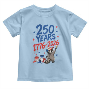 250th Anniversary USA Toddler T Shirt Patriotic Raccoon American Flag 4th of July TS14 Light Blue Print Your Wear