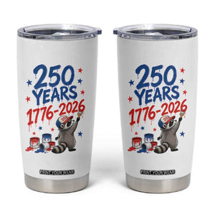250th Anniversary USA Tumbler Cup Patriotic Raccoon American Flag 4th of July TS14 White Print Your Wear