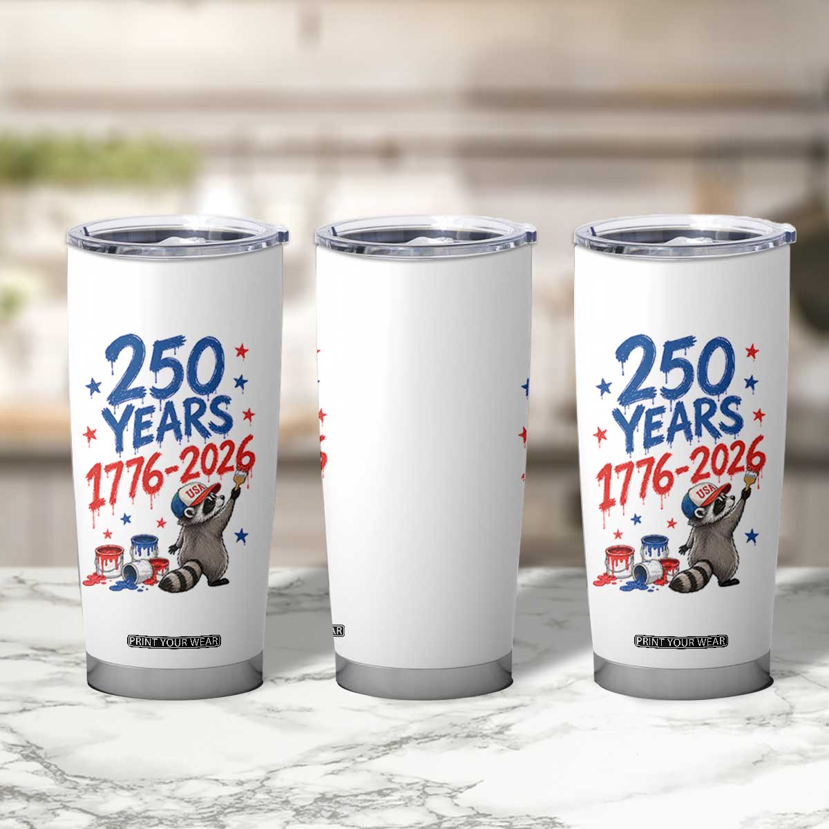 250th Anniversary USA Tumbler Cup Patriotic Raccoon American Flag 4th of July TS14 Print Your Wear